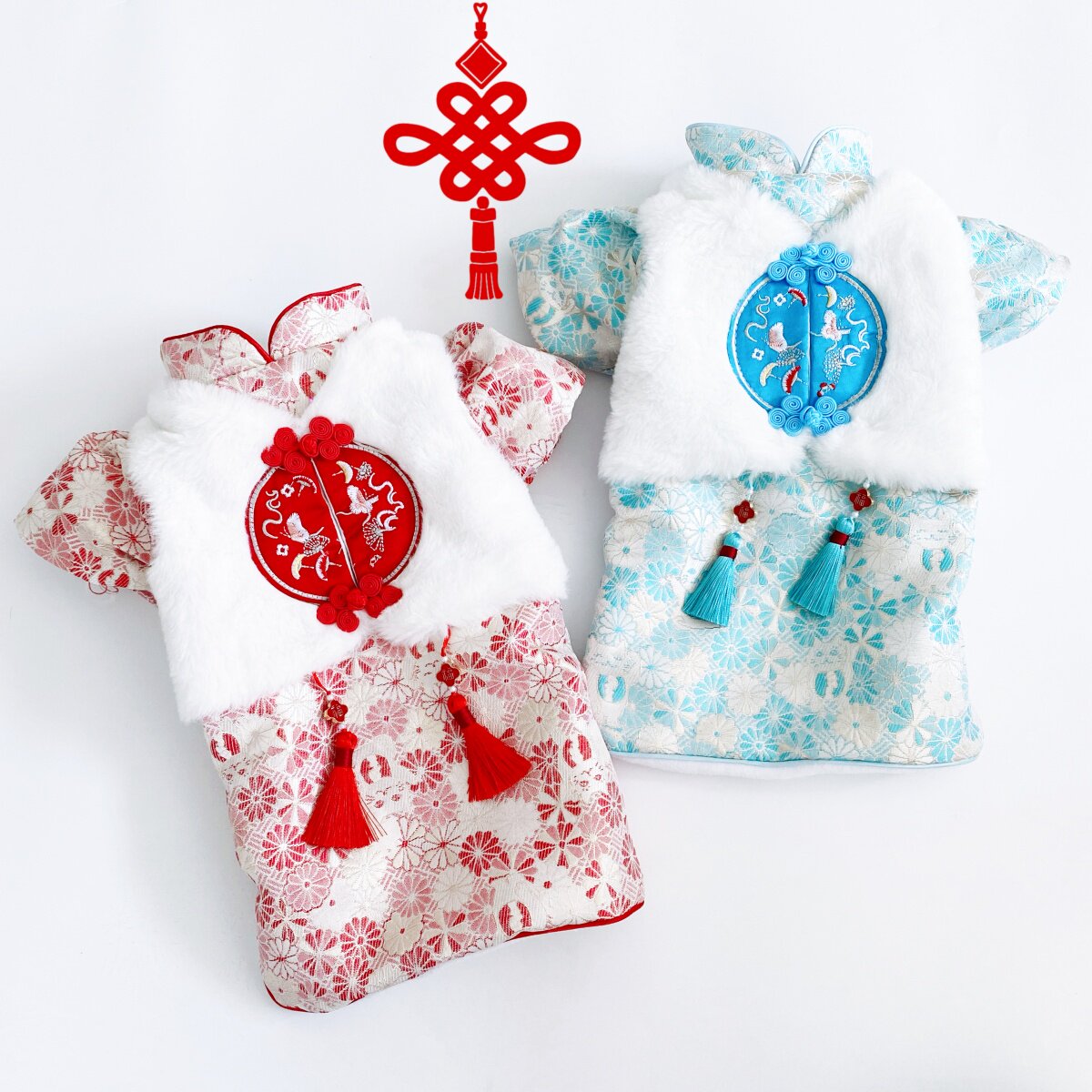 宠物过年衣服狗狗唐装猫咪拜年新年服泰迪中式加绒小型犬旗袍汉服