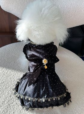 宠物黑色波点蕾丝公主裙狗猫小型服装蝴蝶结小礼服比熊泰迪通用款