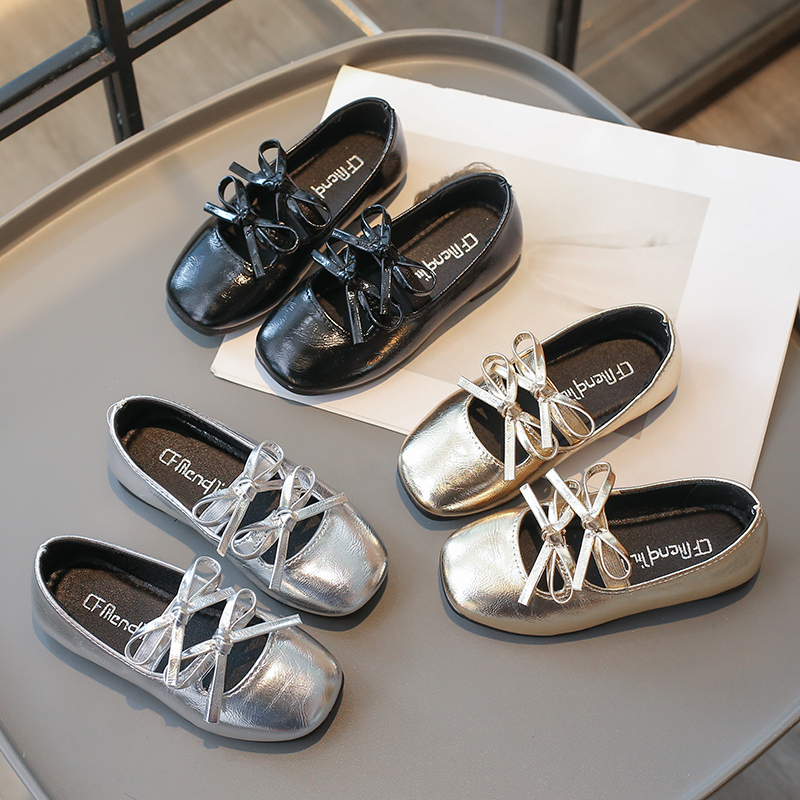 春秋季皮鞋复古女童蝴蝶结演出鞋