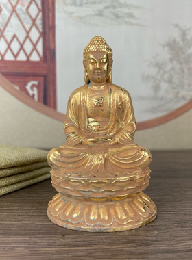复古怀旧佛像鎏金合金释迦牟尼莲花大师佛像佛像摆件家用桌面佛像