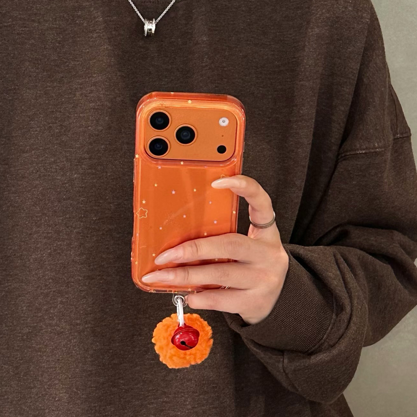 韩系ins简约橙色星星适用于iphone17promax手机壳苹果15保护套14p挂坠13全包新款16pro高级感max手机套不撞款