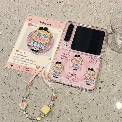 蝴蝶结哭娃斜跨挂绳适用华为purax折叠屏手机壳p50外壳Pocket2小米mixflip三星zflip7磁吸6支架5典藏版pura/x