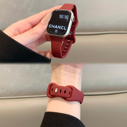 时尚简约细款小蛮腰硅胶蝴蝶扣适用苹果手表iwatch10表带applewatch9新款手表带s8小众女款ultra2腕带7透气6
