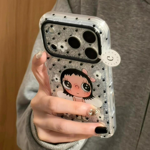 可爱闪钻天使波点小玉适用于苹果17promax手机壳iphone16pro保护套15新款17pm超好看巨好看独特全包防摔超火