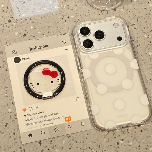 可爱白色波点猫咪磁吸支架适用于苹果17promax手机壳iphone18pro保护套16/15/14/13新款17pm外壳全包防摔超火