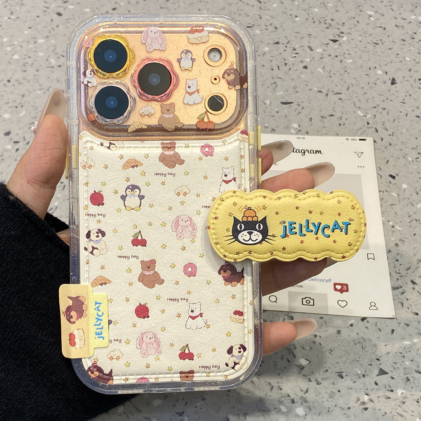 可爱卡通满屏小动物折叠支架适用于苹果16promax手机壳iphone17pro保护套14超好看13新款15max全包个性手机套