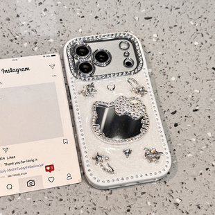 【每日新品】闪钻KT猫补妆镜适用于苹果17promax手机壳iphone16保护套14镜子13新款15pro女款max手机套超好看