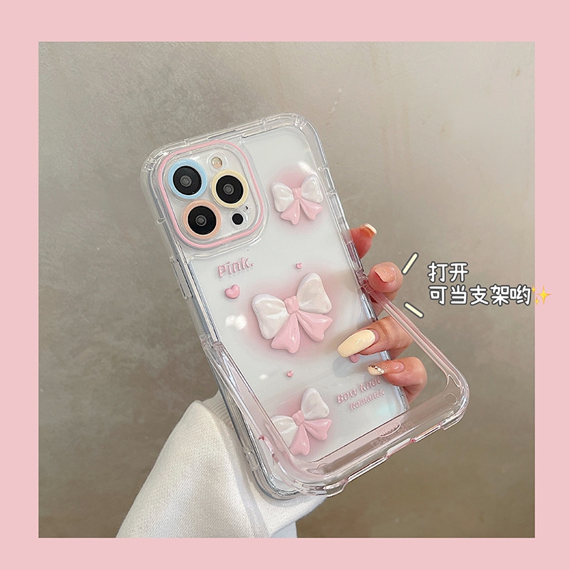 少女粉爱心蝴蝶结适用苹果iphone16pro手机壳15小众高级