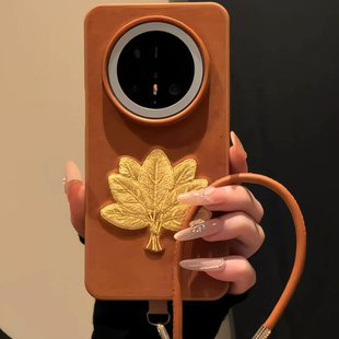 mate60pro外壳pura70p高级感带挂绳女款 秋冬绒布金色柚子叶适用华为mate80pro手机壳mate70新款 每日新品