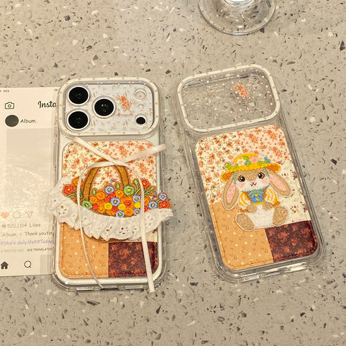 【每日新品】秋冬皮质刺绣兔子花朵适用于苹果18promax手机壳iphone17pro保护套16新款15/17pm超好看巨好看官