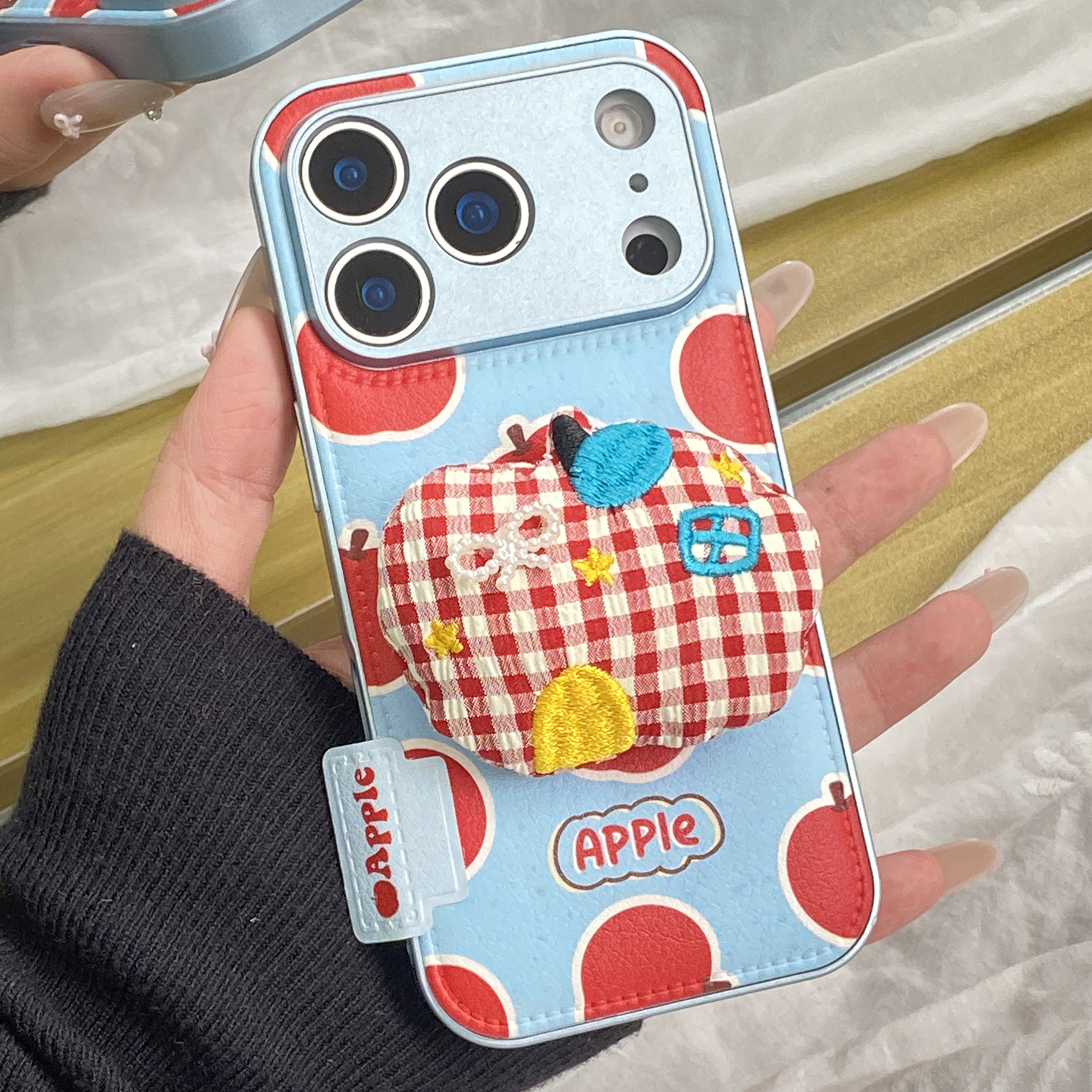 韩系ins立体格纹红苹果适用于iphone17pro手机壳苹果16保护套14p全包13新款15promax女max手机套2025网红爆款