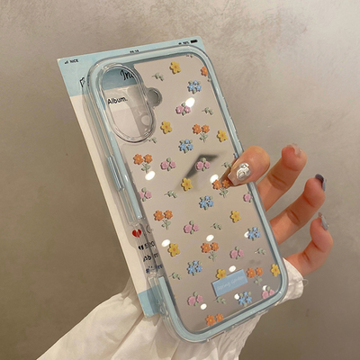 ins风韩系镜面小碎花适用iphone16pro手机壳苹果15promax保护套14补妆镜子13新款16p女款max高级感超好看外壳
