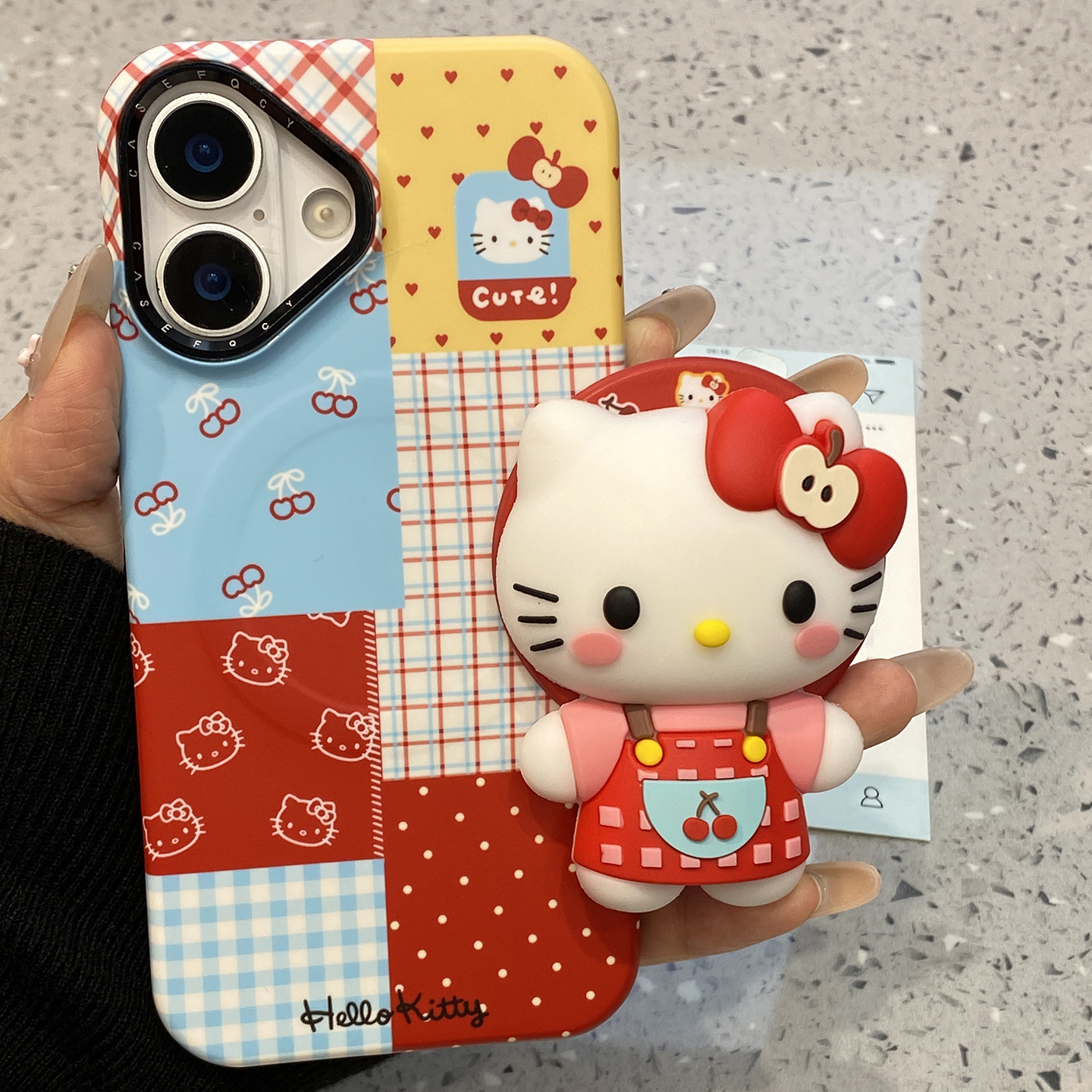 韩系可爱拼接波点爱心kt猫适用于苹果16pro手机壳iphone15保护套14p磁吸支架13新款17promax创意max手机套air