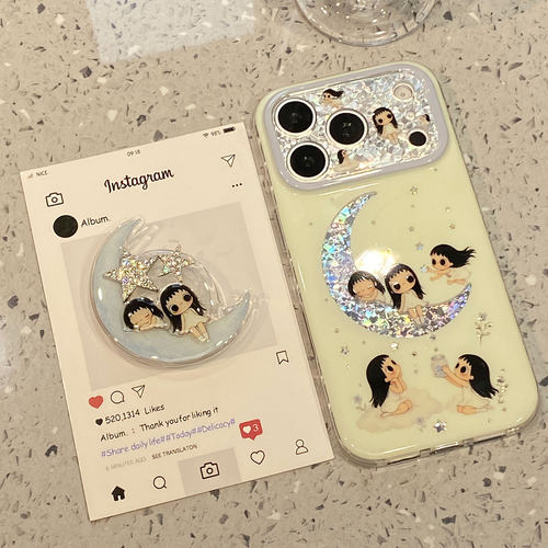 【每日新品】可爱闪钻月亮小玉支架适用于苹果18promax手机壳iphone17pro保护套16新款15/17pm超好看巨好看官