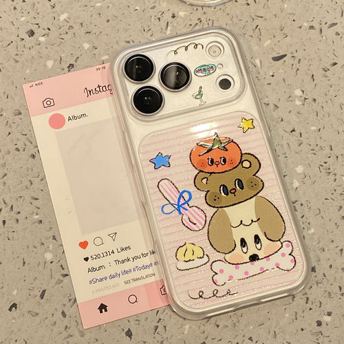 可爱粉条纹涂鸦卡通适用于苹果17promax手机壳iphone16pro保护套15新款17pm自带镜头膜超好看女全包防摔超火