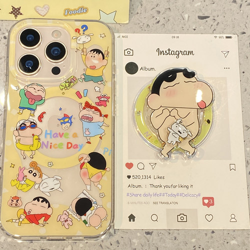 日系可爱卡通蜡笔小新适用于iphone15手机壳苹果17promax保护套14磁吸支架13防摔新款16pro创意max独特手机套