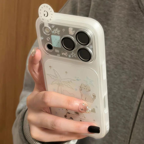 简约ins夏日椰树猫咪狗狗适用于iphone17promax手机壳苹果16保护套17pm新款15pro全包max手机套全包防摔超火