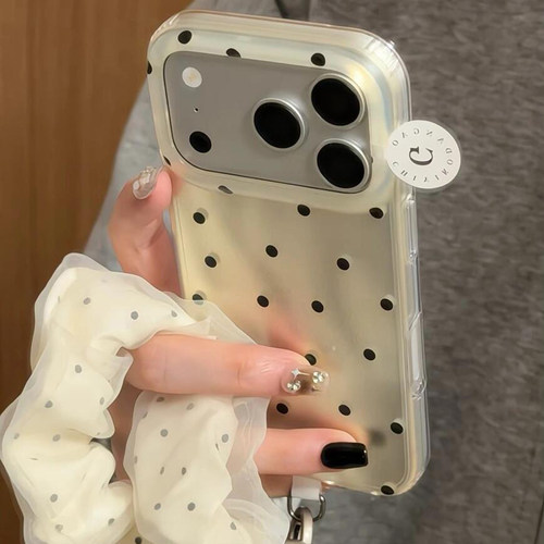 韩系ins黄底波点带链条适用于苹果18promax手机壳iphone17pro保护套16/15新款17pm超好看巨好看全包防摔超火