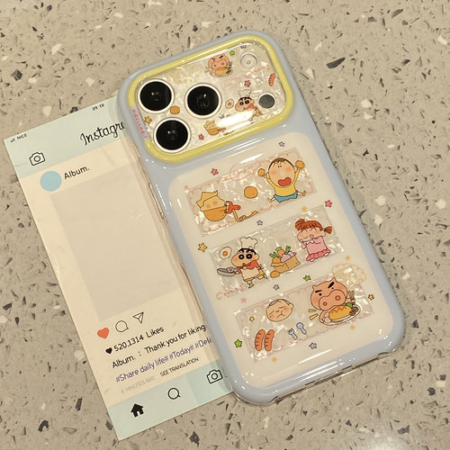 可爱宫格小新合集插画适用于苹果17promax手机壳iphone16pro保护套15新款17pm超好看独特巨好看全包防摔超火