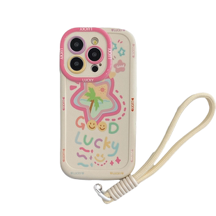 夏日油画星星笑脸适用苹果15promax手机壳iphone14pro带挂绳16防摔13女12保护套max11x/xs/xr/xsmax/8plus/7p
