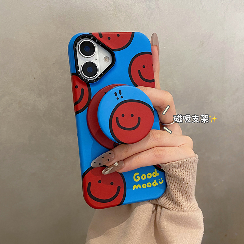ins风满屏笑脸带磁吸支架适用苹果17promax手机壳iphone15保护套14苹果13新款16pro全包防摔max高级感小众女