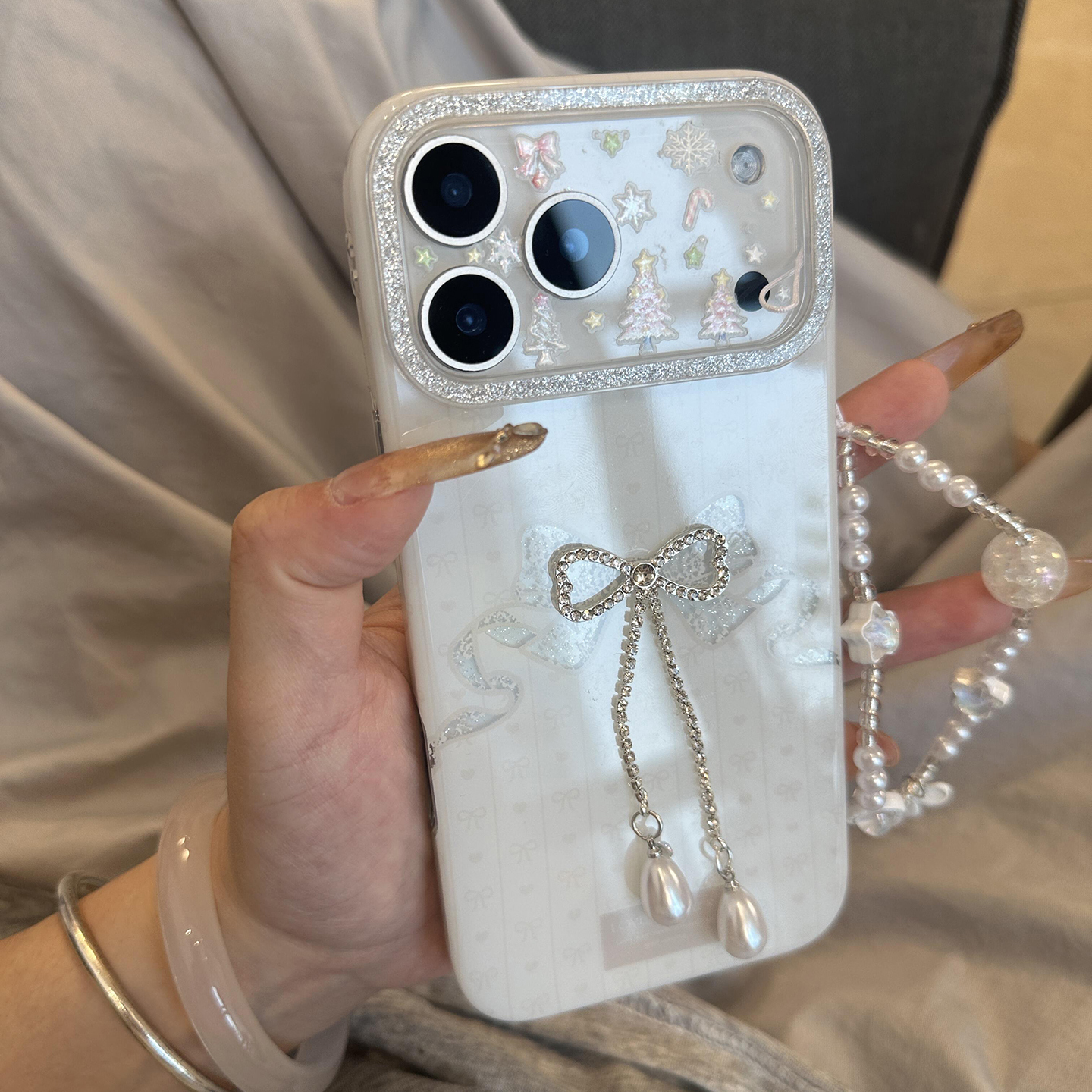 韩系ins水钻流苏蝴蝶结适用于苹果16手机壳iphone15保护套14p防摔13新款17promax简约15pro女款max个性手机套