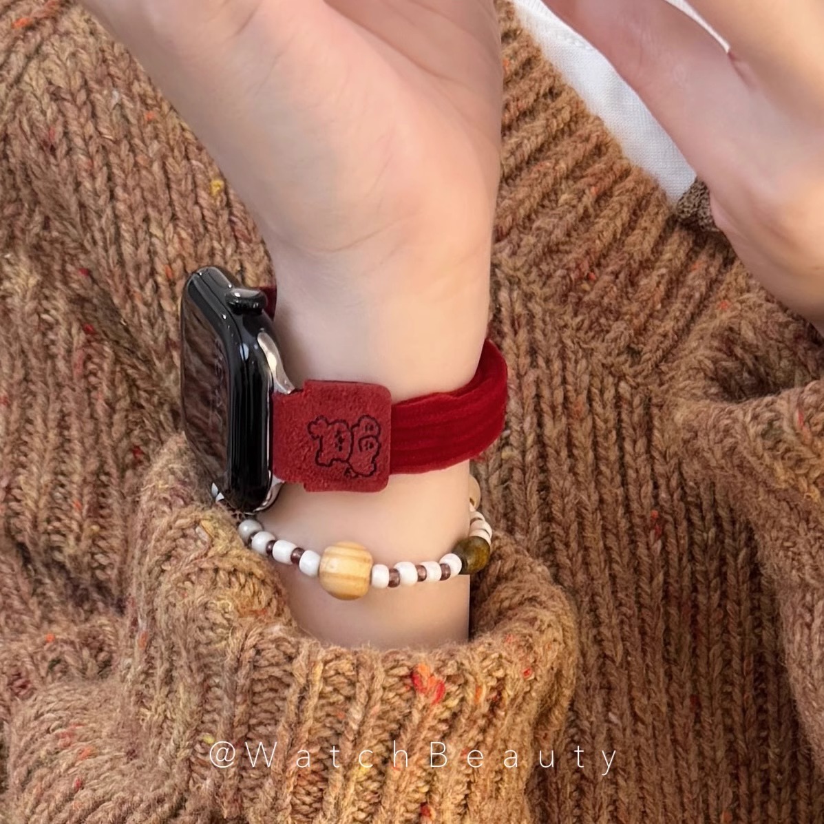 弹力竖纹发圈小狗适用苹果手表iwatch10表带applewatch9表带8可爱S11女款S9新款S8表带7秋冬6原创超好看时尚