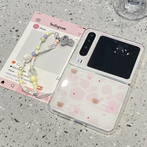 可爱闪粉小熊兔子适用华为purax折叠屏手机壳Pocket2巨好看独特pura/x典藏版链条超好看外壳新款超火爆款防摔