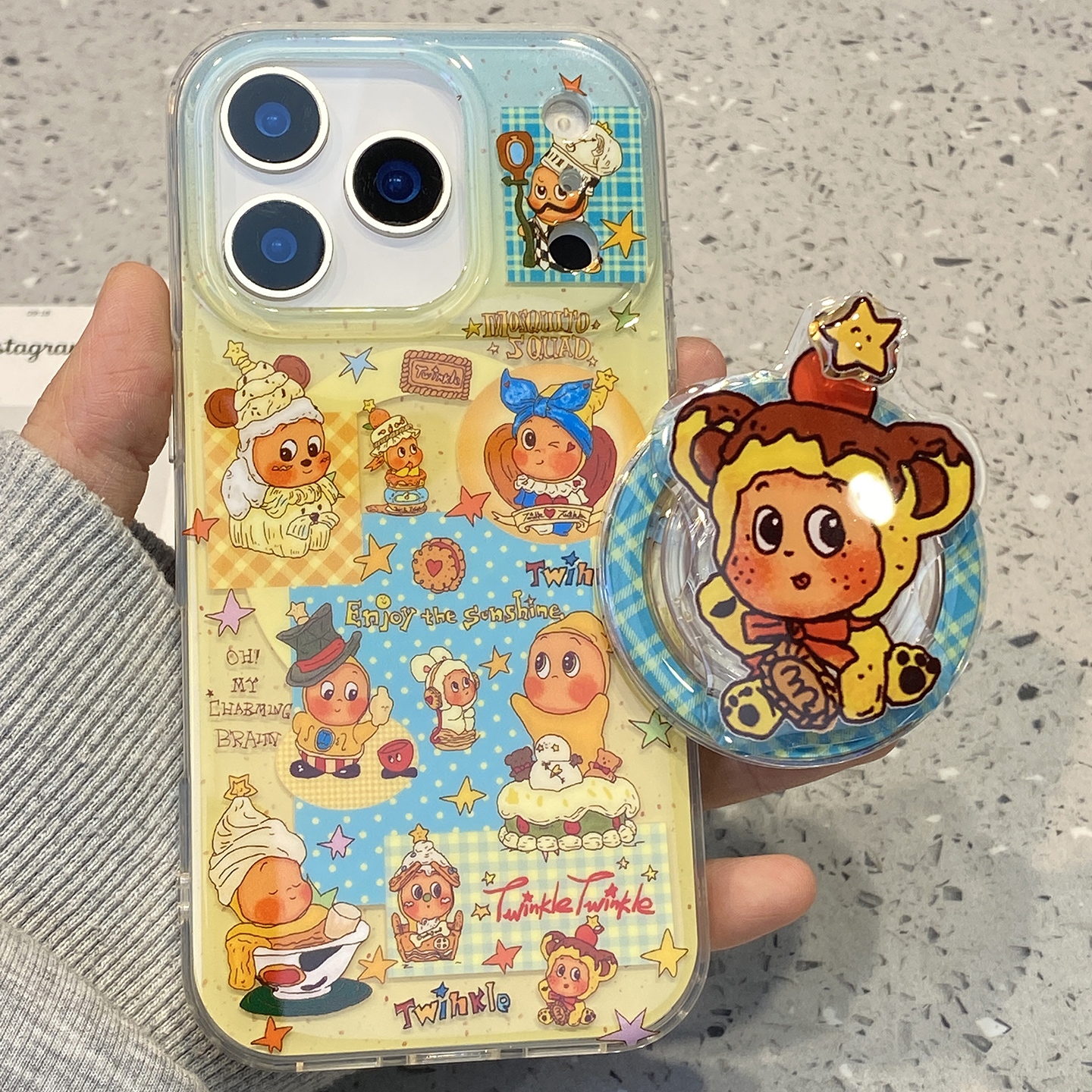 日韩可爱甜品蛋糕星星人适用于苹果15手机壳iphone14保护套13新款17promax磁吸支架16pro女款max高级感手机套