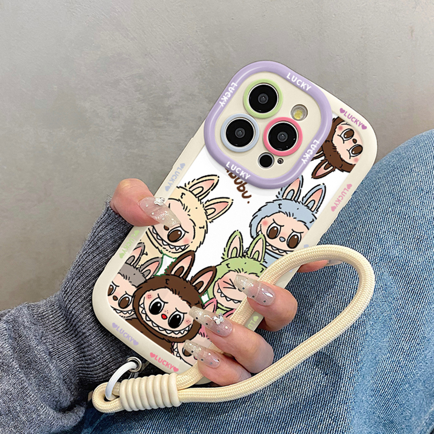 趣味可爱拉布布适用iphone16promax手机壳苹果15pro挂绳14防摔13软12保护套11max外壳x/xs/xr/xsmax/8plus/7p