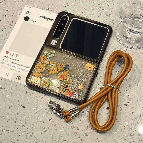流沙可爱卡通黄油小熊带挂绳适用华为purax折叠屏手机壳Pocket2高级感pura/x典藏版超好看外壳女pura/x典藏版