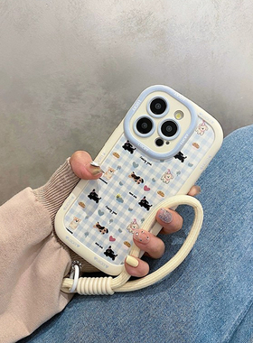 小清新棋盘格爱心狗狗适用苹果17promax手机壳iphone16pro新款15防摔1413/11/套max12x/xs/xr/xsmax/8plus/7p