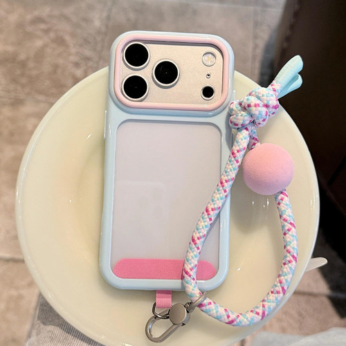 韩系ins蓝框透明带挂绳适用于苹果17promax手机壳iphone16pro保护套15p新款17pm简约max手机套i不会撞壳艺术