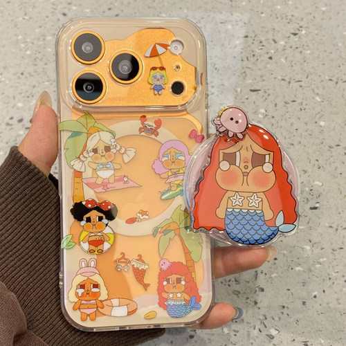 可爱度假美人鱼哭娃适用于苹果17pro手机壳iphone16保护套14磁吸支架13全包新款15promax女款max超好看手机套
