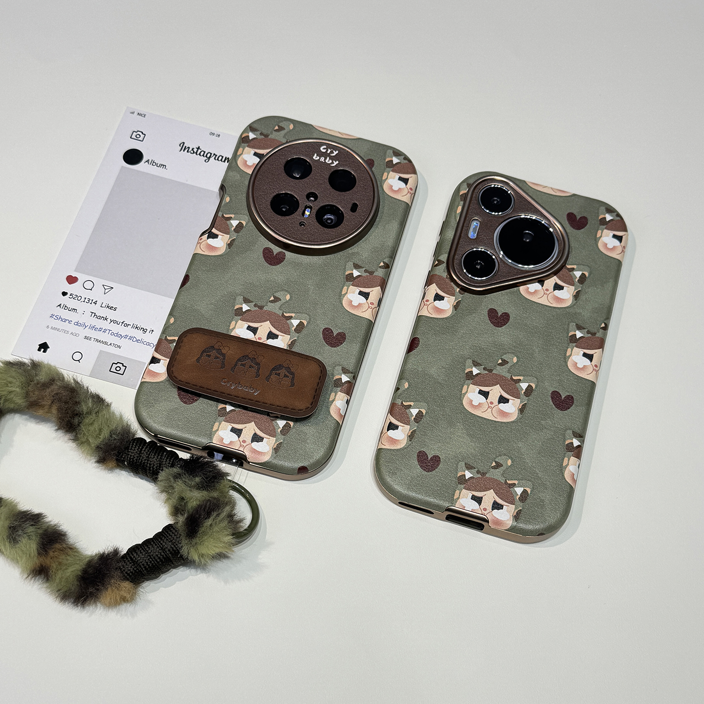 可爱棕色哭娃折叠支架适用华为mate70pro手机壳mate60pro保护套新款外壳pura70p高级感pura80男女款超好看软