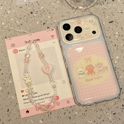 粉蓝撞色狗狗带链条适用于苹果18promax手机壳iphone17pro保护套16新款15/17pm/max手机套超好看全包防摔超火