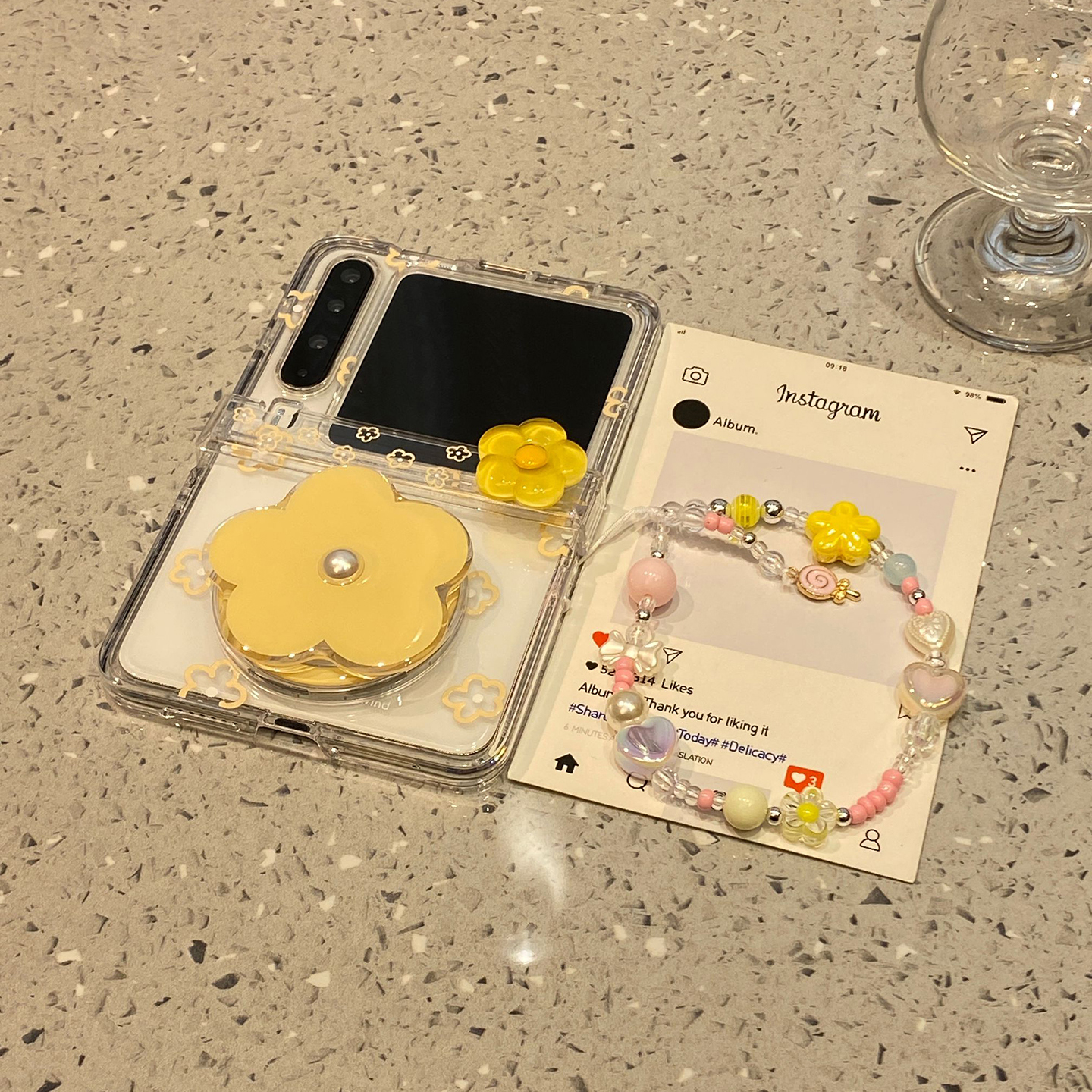 趣味可旋转花朵带链条适用华为purax折叠屏手机壳p50pocket2小米mixflip2三星zflip7女6磁吸5/OPPOFindN3Flip