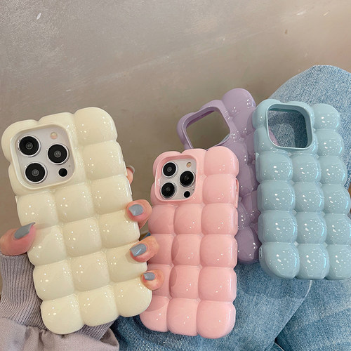 小众ins简约纯色立体方块适用苹果16pro手机壳iphone15高级感17promax个性创意14情侣新款13max爆款手机套软