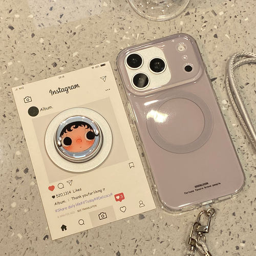 可爱灰底小玉磁吸支架斜跨挂绳适用于苹果18promax手机壳iphone17pro保护套16新款15/14/13/17pm全包防摔超火