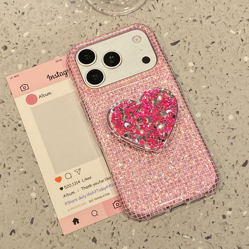 【每日新品】少女心粉格纹爱心支架适用于苹果18promax手机壳iphone17pro保护套16新款15/17pm超好看巨好看官