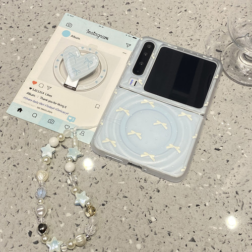 波浪蝴蝶结磁吸支架适用华为purax折叠屏手机壳外壳Pocket2小米mixflip2三星zflip7磁吸6女5链条pura/x典藏版