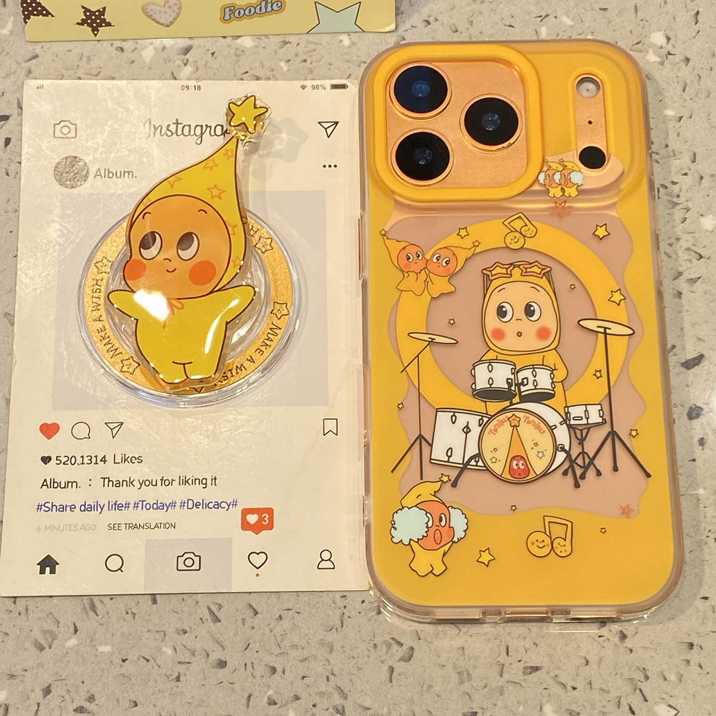 趣味可爱架子鼓星星人适用于苹果16手机壳iphone17保护套14磁吸支架13全包新款15promax女15pro超火max手机套