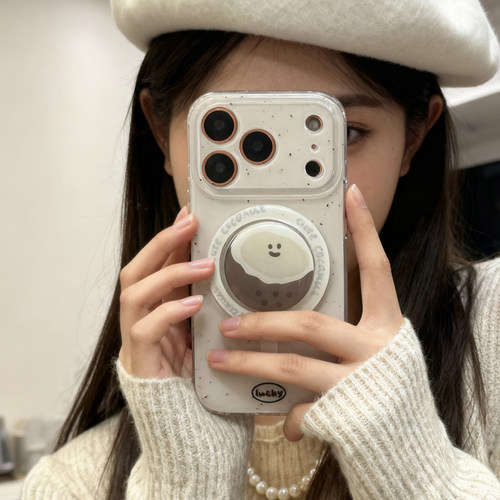 韩系简约泼墨椰子表情适用于苹果17pro手机壳iphone16保护套14磁吸支架13防摔新款15promax网红爆款max手机套