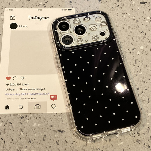 韩系ins黑底波点小人头像适用于苹果17promax手机壳iphone16保护套14全包小众新款15pro高级感max超火手机套