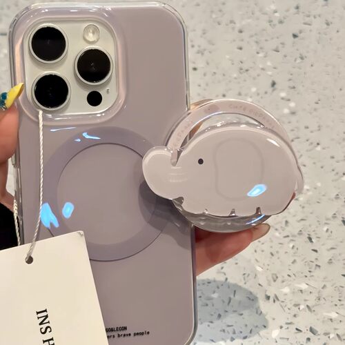 日韩简约灰紫色磁吸大象适用于苹果15手机壳iphone16保护套14磁吸支架13新款15promax高级16pro女max手机套官