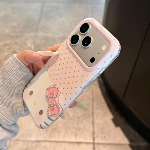 可爱粉底波点蝴蝶结猫咪适用于iphone17pro手机壳苹果16promax保护套15全包新款17pm超好看女max少女心手机套