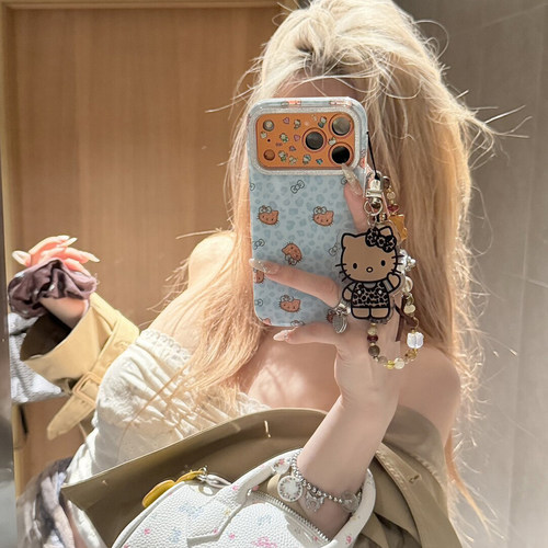 可爱ins时髦蓝豹纹卡通适用于iphone17promax手机壳苹果16保护套14带手链13新款15pro少女心max巨好看手机套i