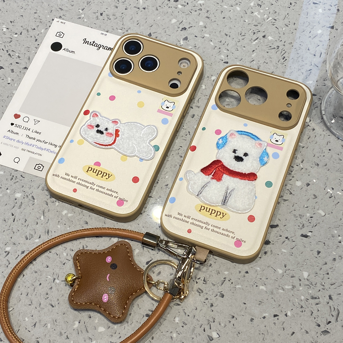 可爱卡通彩色波点刺绣西高地适用于苹果17promax手机壳iphone15保护套14挂绳13新款16防摔15pro创意max手机套