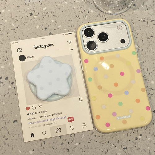 日韩可爱ins风奶黄彩色波点磁吸星星支架iphone18promax手机壳苹果17pro保护套16硅胶15全包防摔巨好看超好看