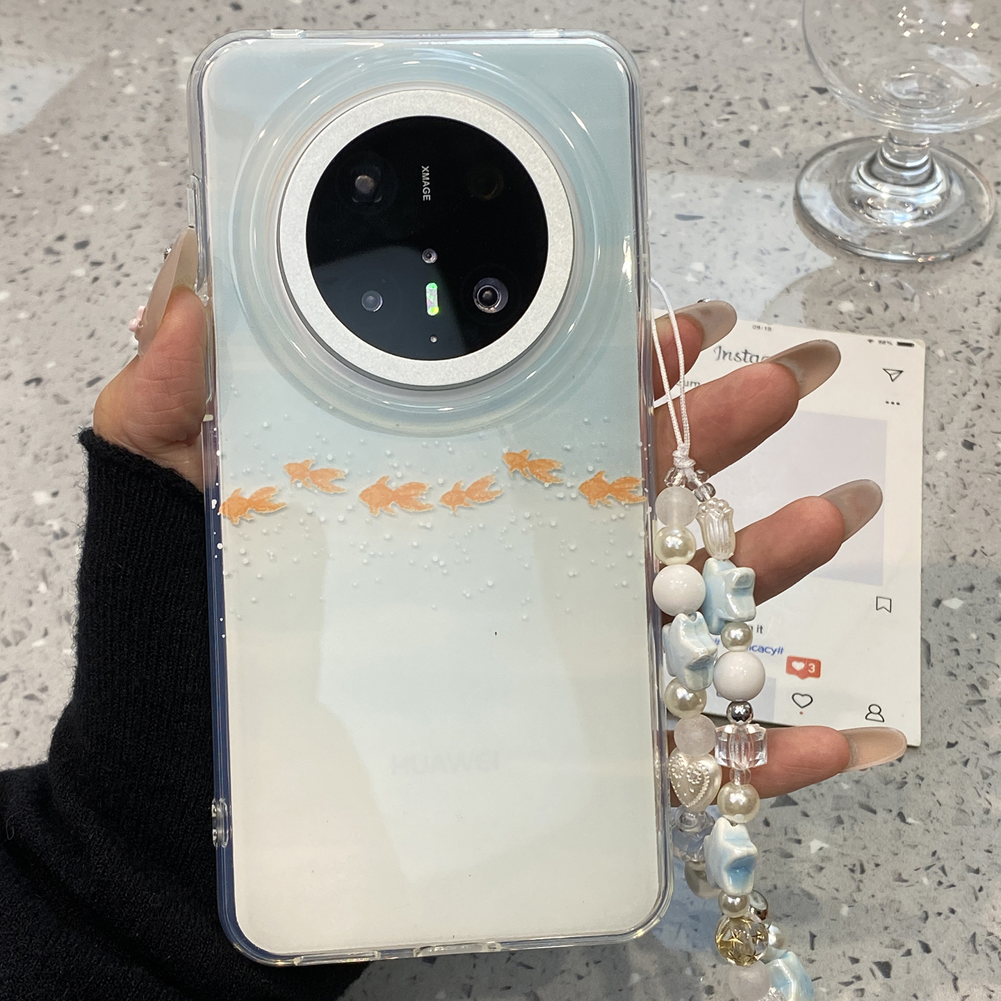 渐变双层好运锦鲤金鱼带链条适用华为mate70pro手机壳mate60p/pura80pro+新款pura70高级感外壳p60pro女p70十